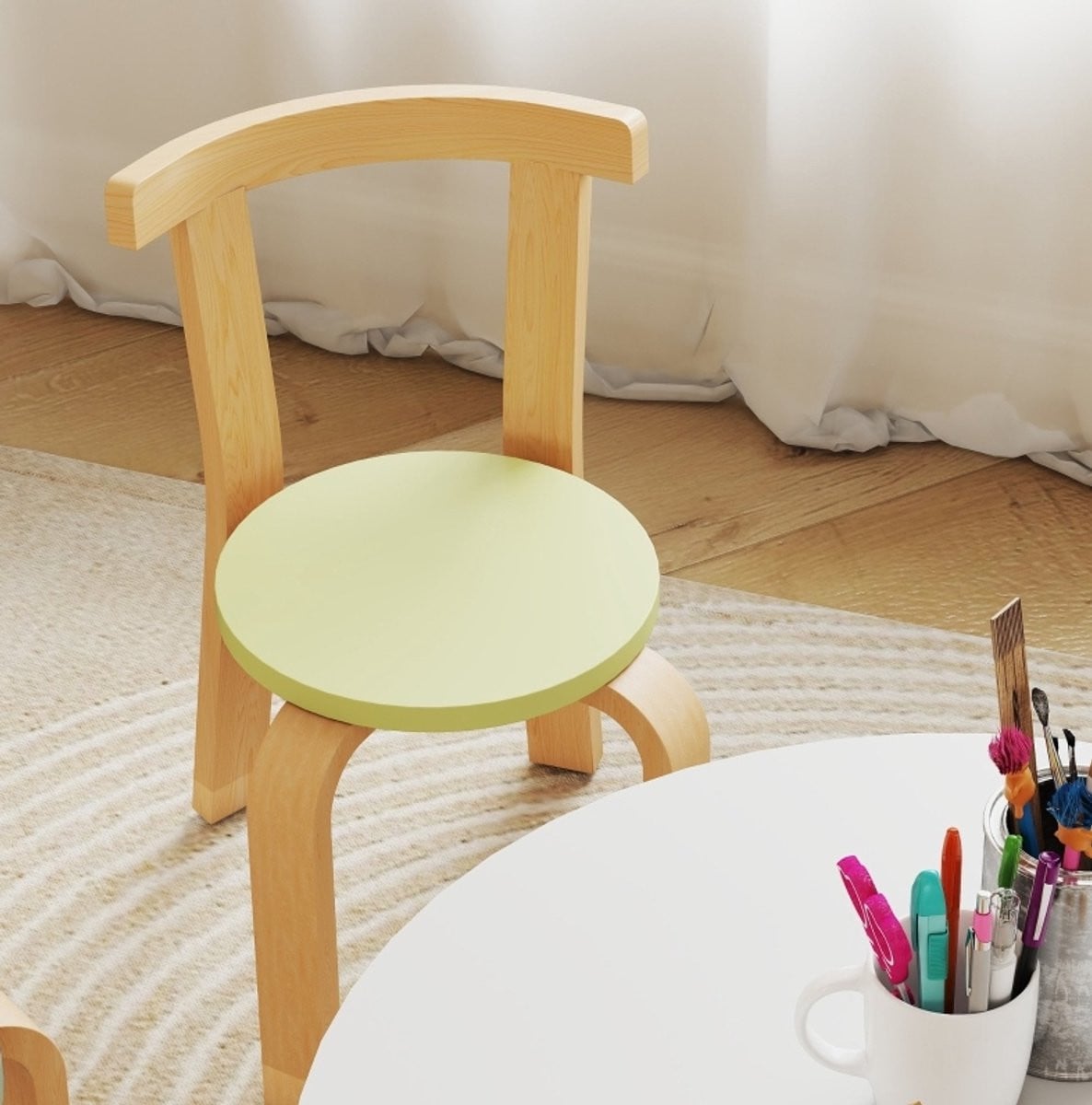 MODFU Kindertafel en stoelset van hout in multicolor