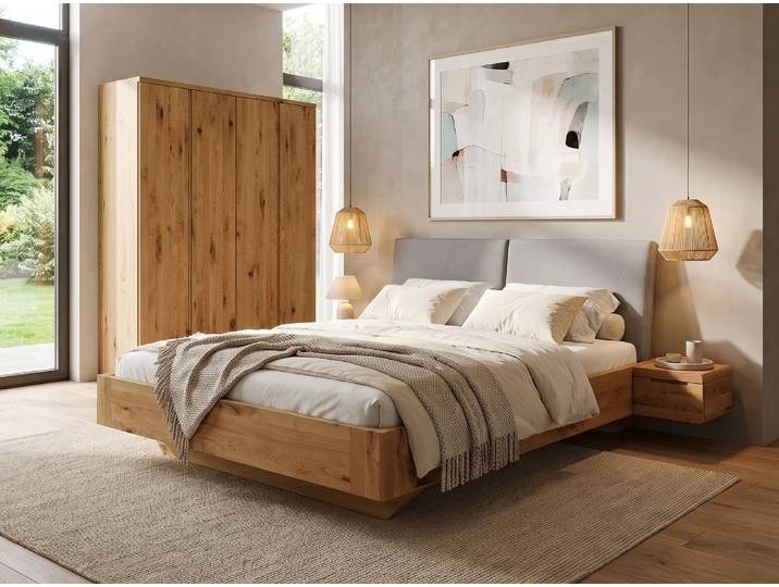 Wildeichenbett „Cloe“ 120 x 220 cm Massivholz Wildeiche