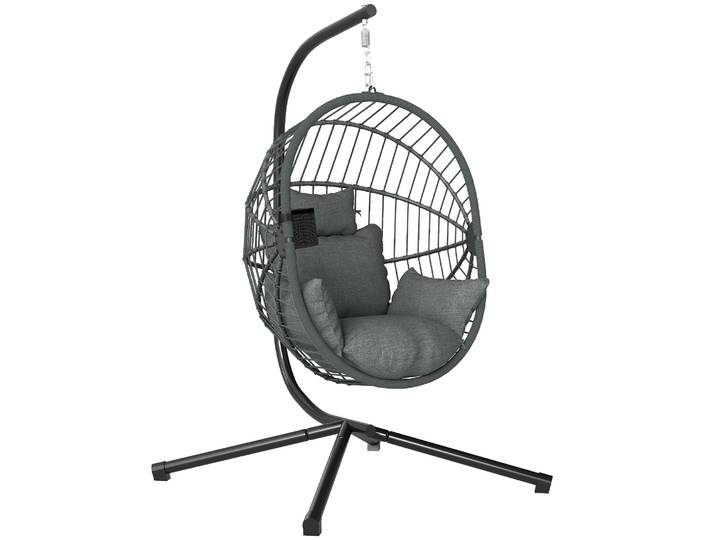 Outsunny Fauteuil œuf suspendu, chaise hamac balançoire intérieur et extérieur, panier pliable, coussin rembourré, gris