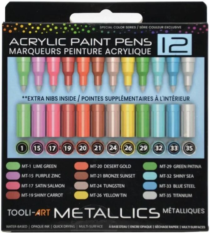 Set de 12 marqueurs Acryliques "Metallics" de Tooli Art (pointe 0.7mm)