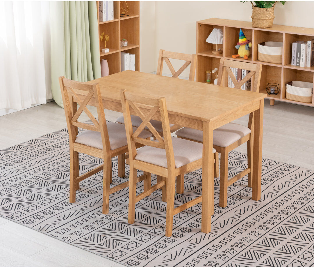 Mistana 4 -Person Oak Solid Wood Dining Set Beige 4