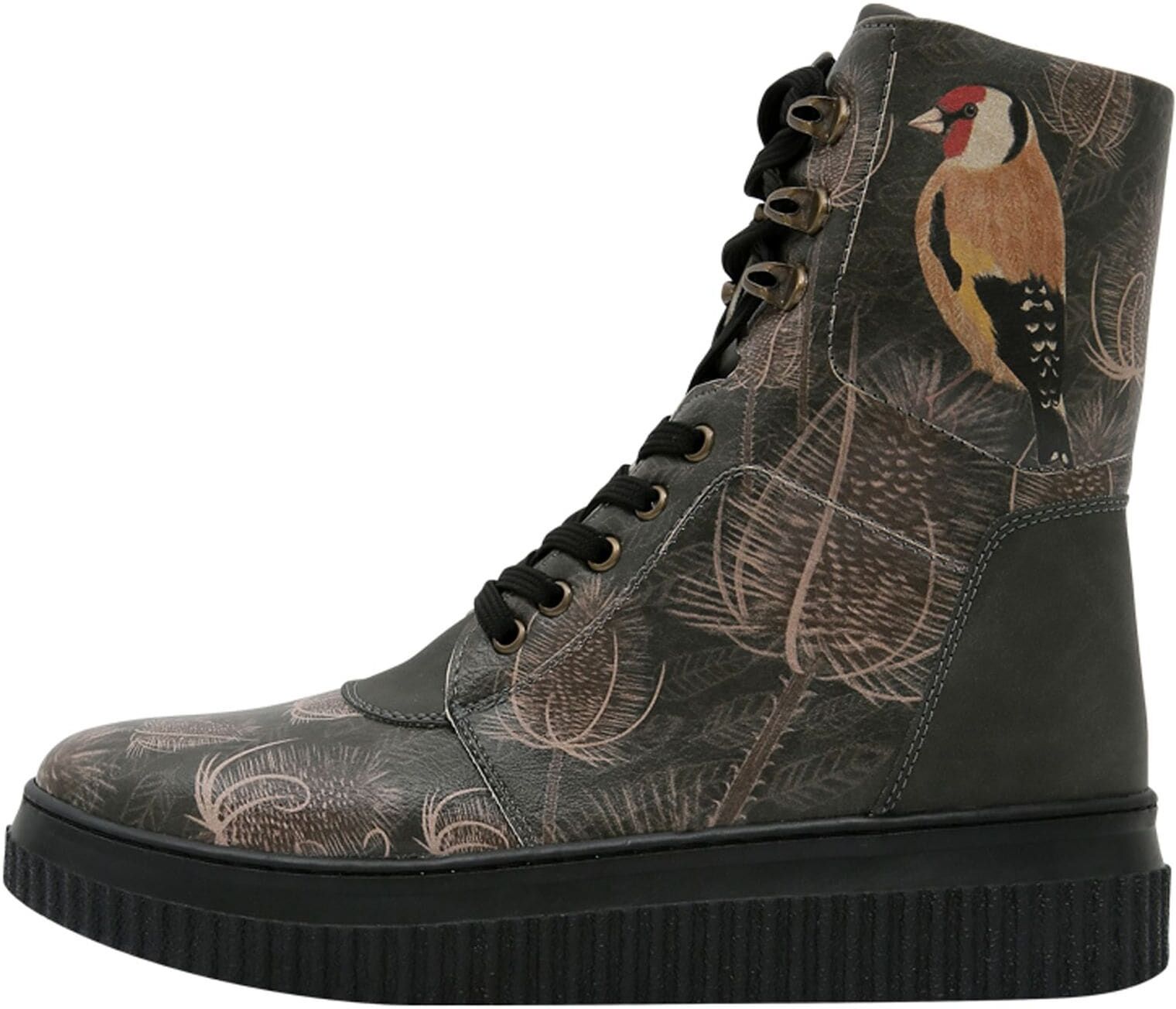 Schnürboots DOGO "Future High Top Boots Goldfinch Damen Stiefeletten", Damen, Gr. 36, gefüttert, Normalschaft, grau, Lederimitat, Schuhe Schnürboots, Handgefertigt