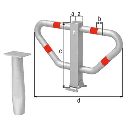 Alberts® Parkplatzbügel Stoppy II umlegb.,Pz.fvz.,4 rote Ringe,z.Aufschr.,B750 mm 770112