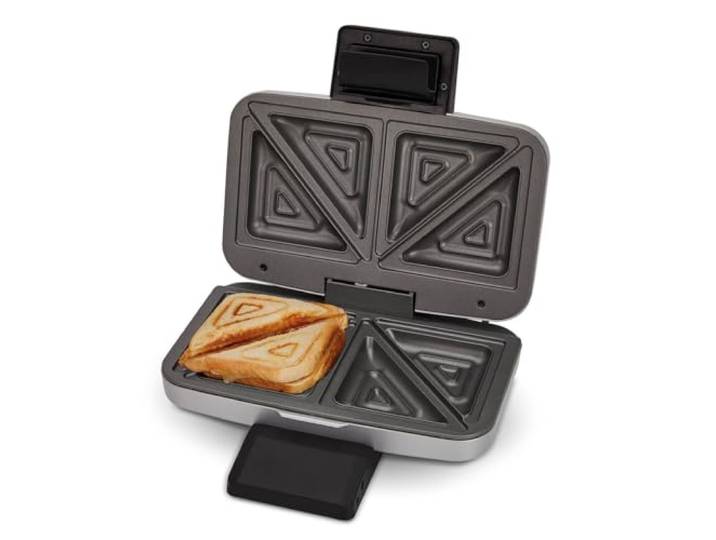 Cloer 6259 Sandwichmaker voor 2 sandwiches diagonaal doormidden gesneden, 1000 W, American Toasts, XXL-vulling, backlamp, zilver