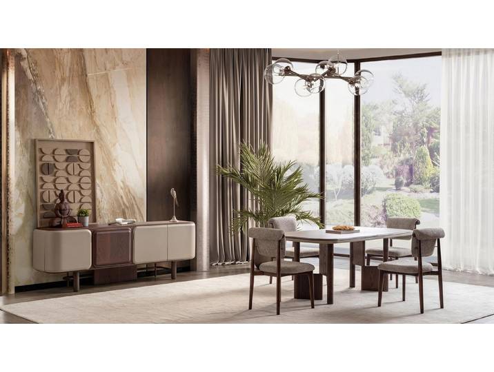 Xlmoebel Essgruppe Stilvolle Essgruppe mit Esstisch, Stühlen und modernem Sideboard, (6-tlg), Made in Europa