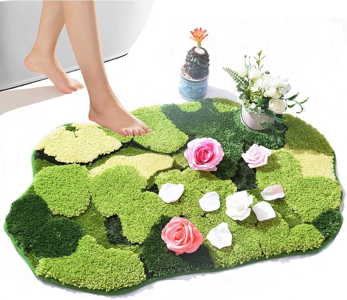 Groene mos badmat voor badkamer decoratie