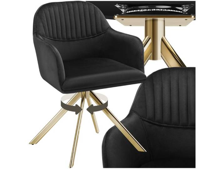 Chaise - TECTAKE - Fauteuil LONA pivotant en velours matelassé et rembourré dossier arrondi 56 x 59 x 81 cm - Noir/Or