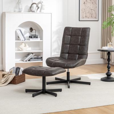 Kodotan sofa 2-Piece Seating Set, Faux Leather Tufted Accent Chair and Ottoman