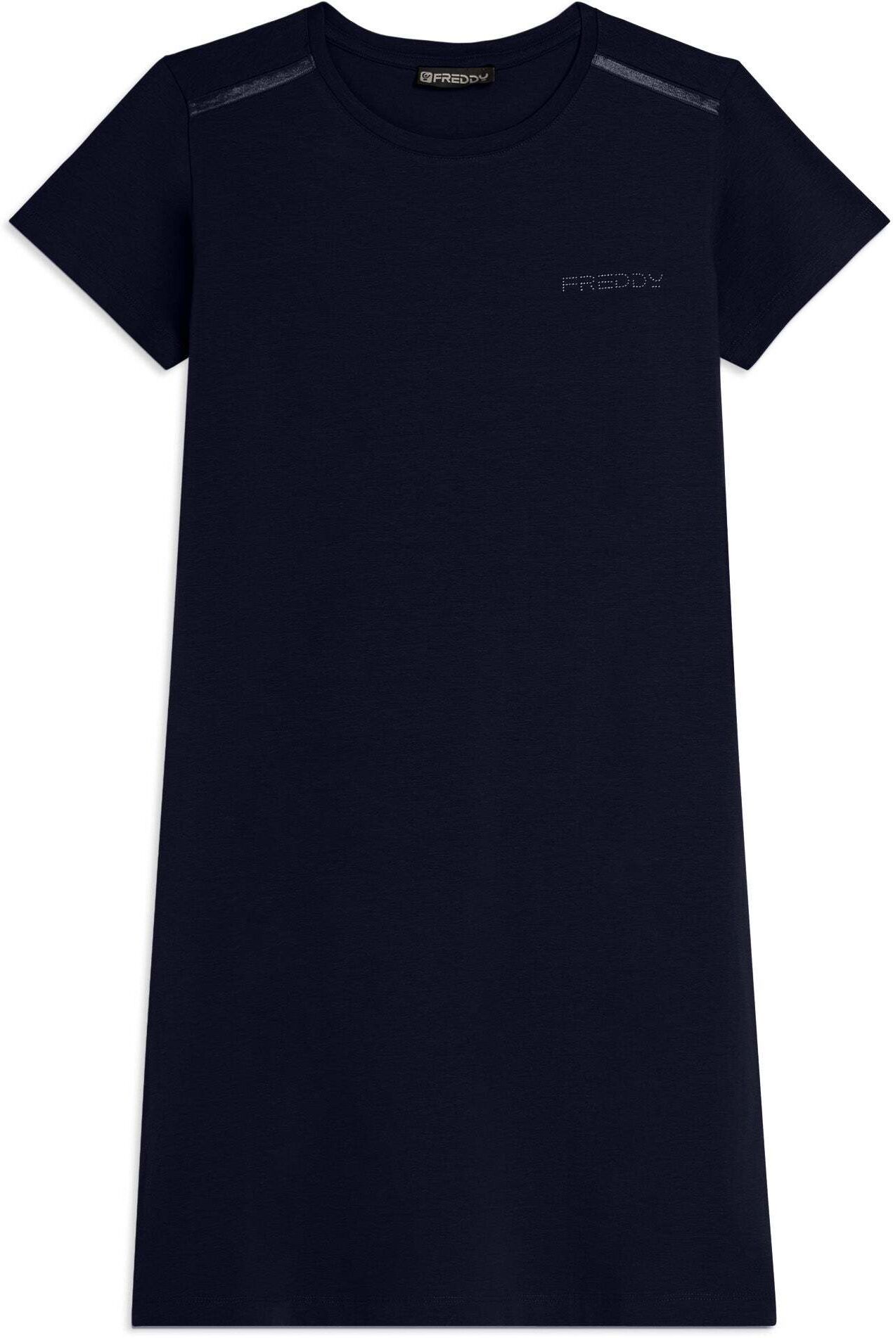 Strandkleid FREDDY "Kleid S26WCRD1", Damen, Gr. S, EURO, blau (schwarz sapphire), Obermaterial: 95% Baumwolle CO. 5% Elasthan EL., Kleider Strandkleid schwarz sapphire S, EURO