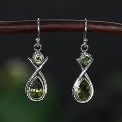 Drachensilber Peridot Ohrhänger Edelstein Ohrringe feine Einhänger 925 Silber - Silber;Grün