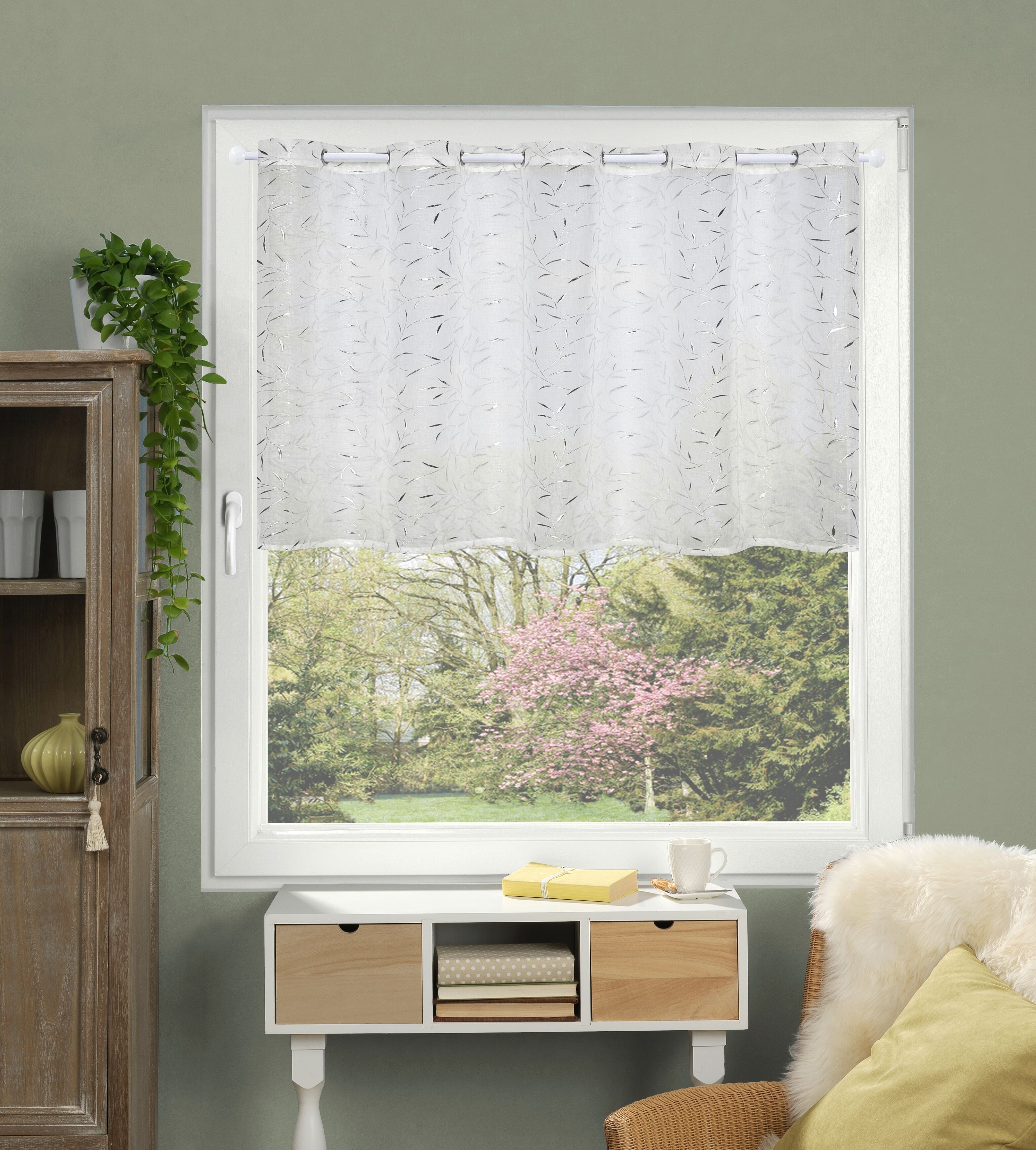 Scheibengardine HOME WOHNIDEEN "RIALMO", weiss (weiß), B:140cm H:75cm, Polyester, Polyester, Gardinen, Scheibengardine, Pastendruck weiß 75cm, 140cm
