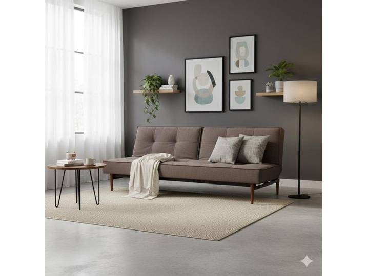 Schlafsofa Zelie Webstoff Kunstfaser 80x210x91cm Dunkelgrau Klappbar Rückenlehnenverstellung skandinavisch