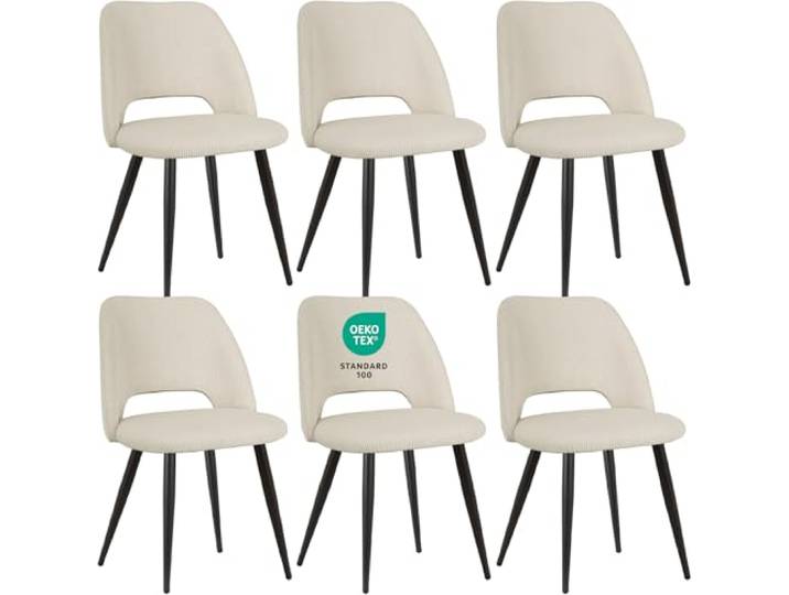 JIJIAN Esszimmerstühle 6er Set, Streifencord mit Ausschnittrückenlehne Stühle Esszimmer, Küchenstühle, Wohnzimmer Essstühle, Gepolsterte Stühle für Esszimmer, Küche, Schlafzimmer, Beige