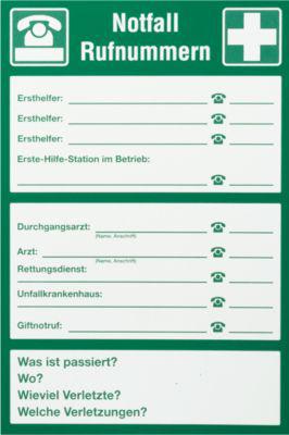 Schild "Notfall-Rufnummern"