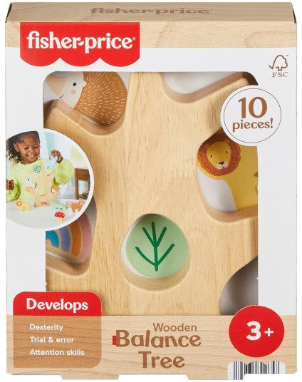 Mattel Fisher-Price Wooden Balance Tree 10-Piece Stacking Toy for Preschool Children - Encourages Fine Motor Skills - Suitable for 3 Years and Over