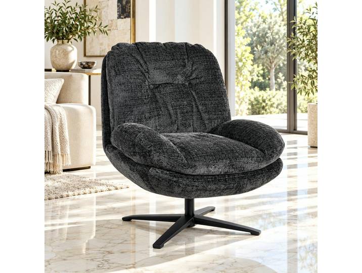 Fauteuil Confort Pivotant Tissu Doux Gris Foncé Iena