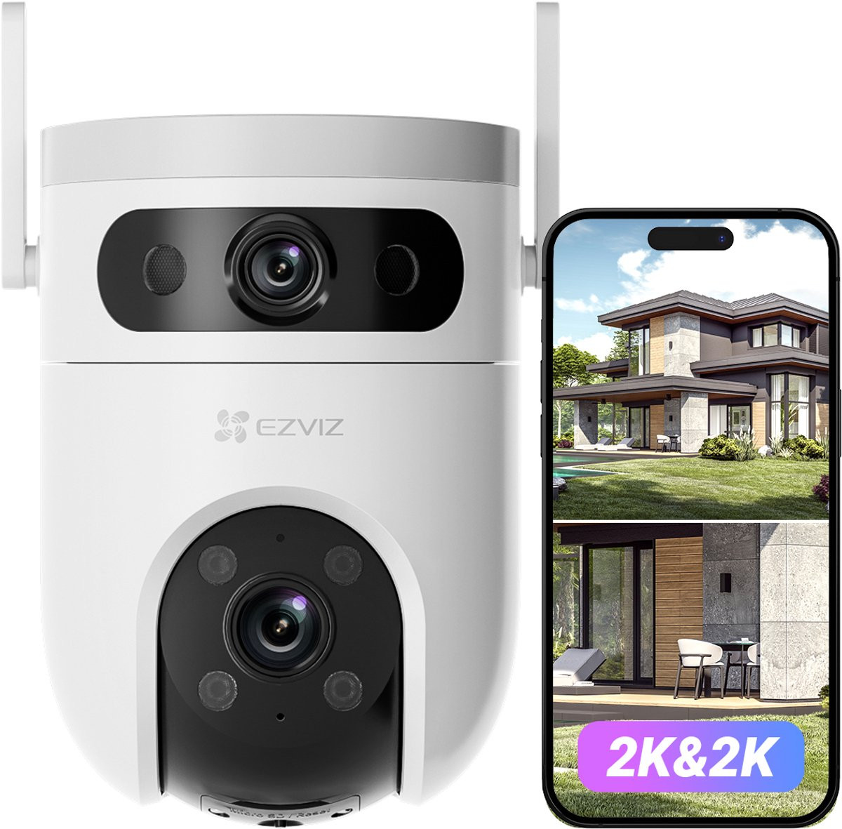 EZVIZ H9c 2K+2K Dubbele Lens Beveiligingscamera voor buiten met 360 graden zicht, AI-detectie en tweeweg audio