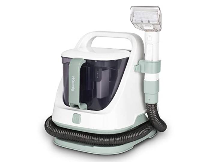 H.Koenig Nettoyeur Détacheur TWT77\, Shampouineuse\, Nettoyeur Tapis Canapé et Tissu\, Double Réservoir\, Brosse de Rechange Inclus\, Puissant et Compact\, 650W