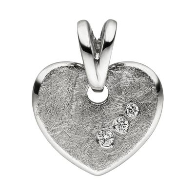 Kettenanhänger JOBO "Anhänger Herz Weißgoldanhänger 10 mm", silber (weißgold 585), Schmuckanhänger, Damen, SI = kleine Einschlüsse, Diamanten Weißgold 585, Diamanten, Weißgold 585, Kettenanhänger, 585 Weißgold eismatt mit 3 Diamanten