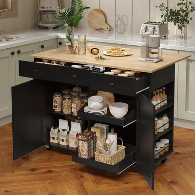 Garvee Rolling Kitchen Island with Drop-Leaf Top