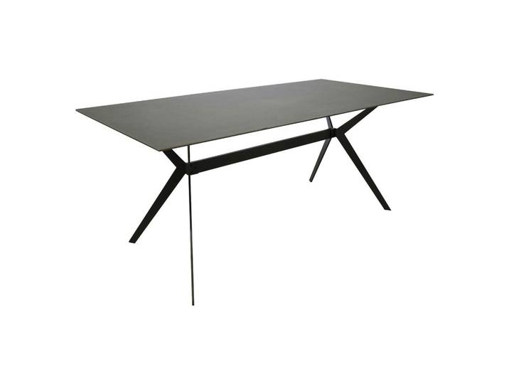Hom`in Esstisch, Grau, Schwarz, Metall, Keramik, rechteckig, X-Form, 90x75x180 cm, Esszimmer, Tische, Esstische, Esstische Keramik