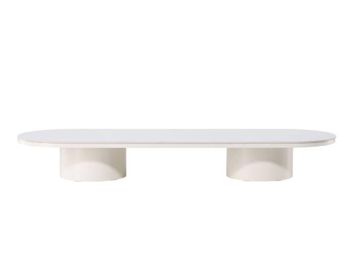 Couchtisch VENTURE HOME Narvik, ovaler Couchtisch 190 × 60 cm mit Sinterstein-Tischplatte , weiss (beige, beige, beige), B:60cm H:25cm T:190cm, Tische, Couchtisch, Sofatisch, MDF, 3D-Papier, sehr niedrig, rundliche Form, geräumig