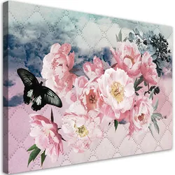 WANDBILD rosa blumen und schmetterling