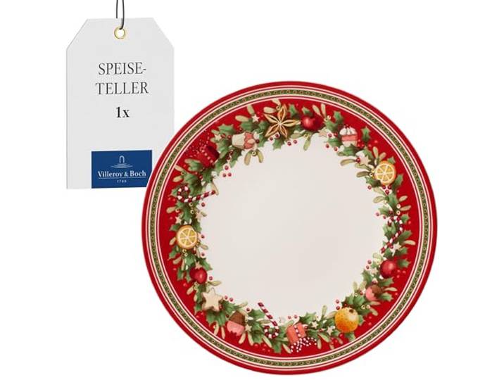 Villeroy & Boch - Winter Bakery Delight Speiseteller 27,5 cm Rot Spülmaschinenfest, Mikrowellensicher, Weihnachtsgeschirr, Teller zum Servieren Hauptgerichte, Weihnachten, Premium Porzellan
