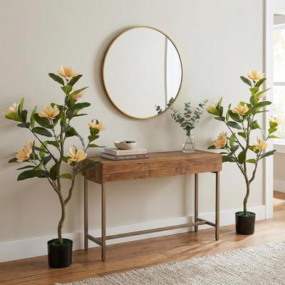 YUN 3.7ft Artificial Magnolia Tree, Faux Plant with Realistic Leaves and Blooms for Indoor Outdoor Decor