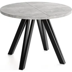 ESSTISCH Ravero runder ausziehbarer, Beton grau 100-180/100/77 cm
