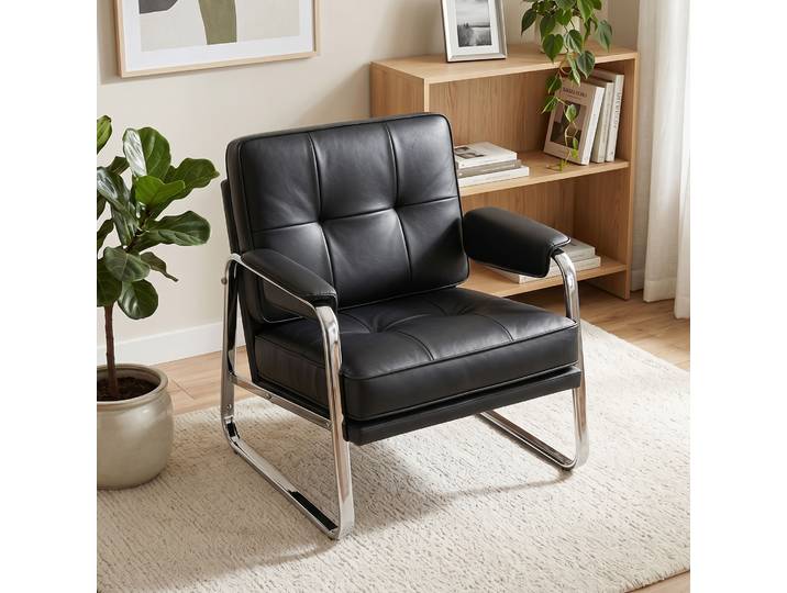HOMCOM Fauteuil Cuir PU Large Assise Rembourré Noir