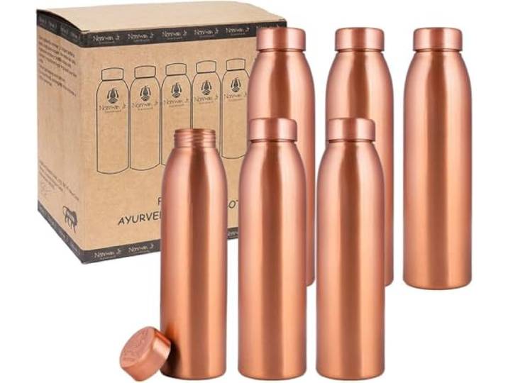 NORMAN JR. 100% reine Kupfer-Trinkflasche (1 l) 6-teiliges Geschenkset, schlicht; Ayurvedisches Kupferflaschen-Set für Männer & Frauen. Geschenkset für Vatertag, Muttertag und Weihnachten.