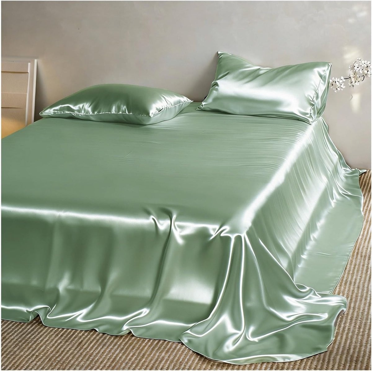 Satijnen plat laken Groen 250x250 cm