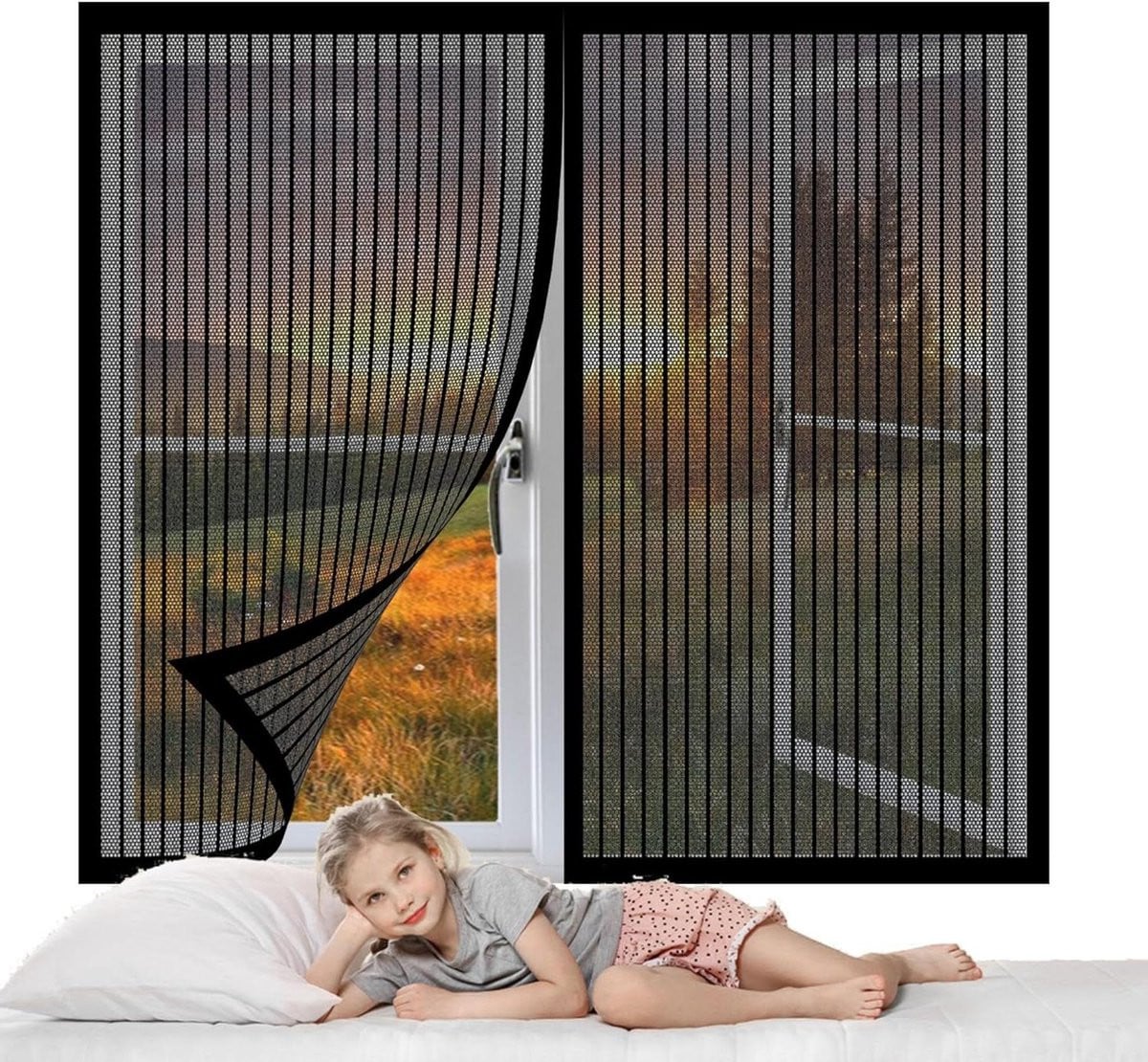 Horizontaal vliegenraam met magnetische zelfsluiting, zwart, 103 x 128 cm