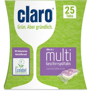 Claro Spülmaschinentabs Multi Tabs, Alles in 1, vegan, mikroplastikfrei, kraftvolle Reinigung, 25 Tabs