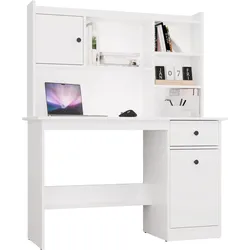 Schreibtisch CHESTER MIT AUFSATZ Weiß 1 Schublade Schrank Regal für Zimmer