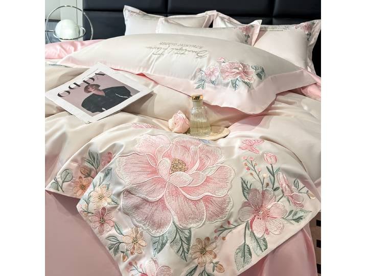 Parure de lit brodée en coton et polyester, style luxe léger, 4 pièces, 120 fils, 200x230 220x240, toutes saisons