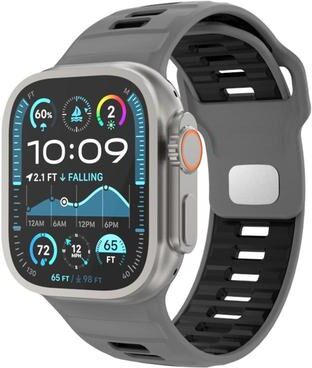 Everyday Crate Apple Watch Silicone Watch Band Checkered Reverse Buckle Adjustable Sport Strap grey Black