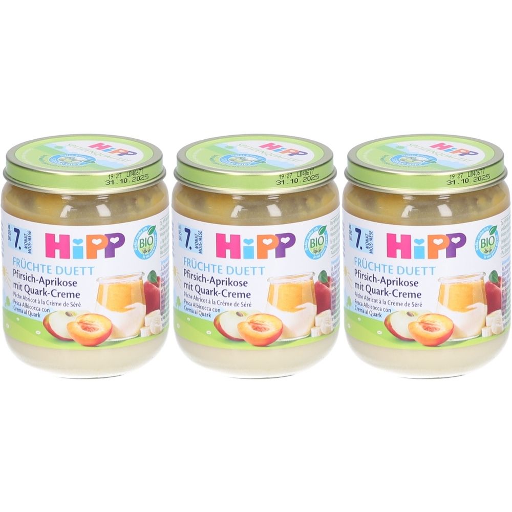 Hipp Gläschen Pfirsich-Aprikose mit Quarkcreme Nach 7 Monaten x3 3x160 g Brei