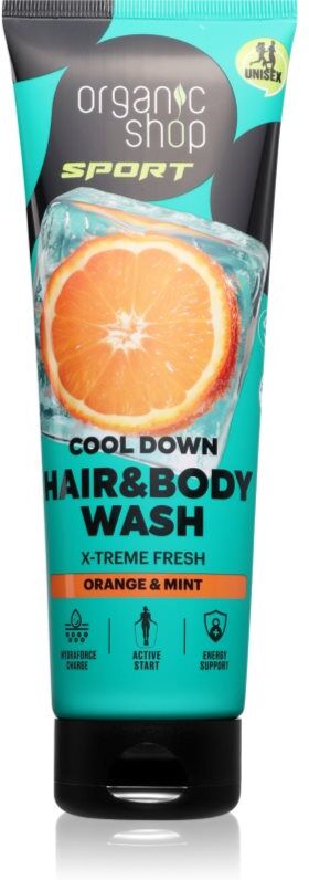 Organic Shop Sport Orange & Mint body and hair shower gel with a refreshing effect 200 ml