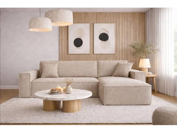 Kaiser Möbel, Ecksofa mit schlaffunktion, mit Bettkasten, Schlafsofa Best, Designer L-Form Sofa, Modern Design Couch, Polsterecke, Freistehend, Stoff Neve Beige Rechts