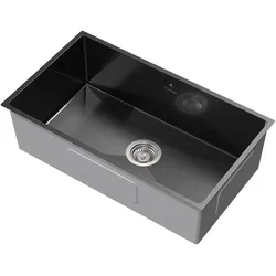 ML-Design XXL Spülbecken Edelstahl 70 × 40 cm Anthrazit – Einbau-/Unterbauspüle mit Ab- & Überlaufgarnitur, Einzelbecken mit Siphon, eckige