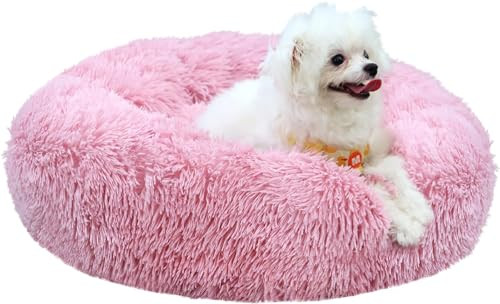 MDDK DY Rond Pluche Hondenbed en Kattenbed met Antislip, Roze, Diameter: 70 cm