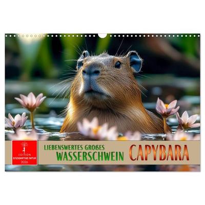 Capybara - liebenswertes großes Wasserschwein (Wandkalender 2026 DIN A3 quer), CALVENDO Monatskalender