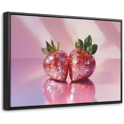 LEINWAND Bilder mit Rahmen - Disco - Obst - Glitzer - Erdbeere - 30x20