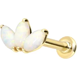 14 Karat Gold Labret mit Innengewinde LOTUSBLÜTE + SYNTHETISCHE OPALE