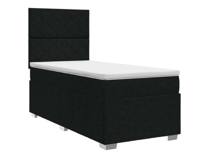 RJPLMFV Boxspringbett mit Matratze, Schwarz, 100 x 200 cm, Stoff Verstellbares Kopfteil, Taschenfedern, Reißverschluss, Holz