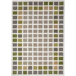 WOLLTEPPICH handgetuftet HAMPS, Quadratraster, Erdtöne-Grün, 140 x 200 cm