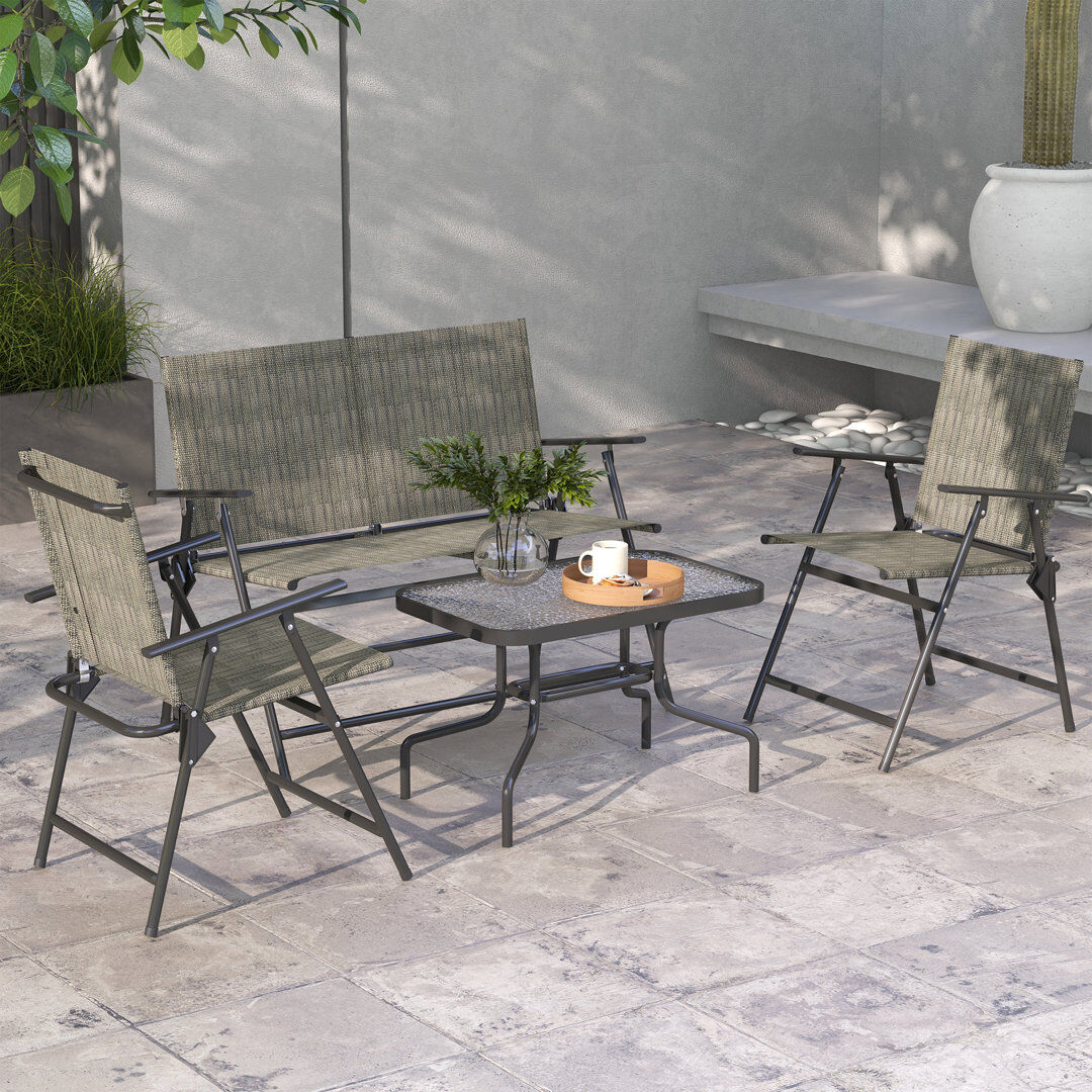 Marlow Home Co. Allart Outdoor 4 Pieces Patio Furniture Set Mixed Brown Clear 4
