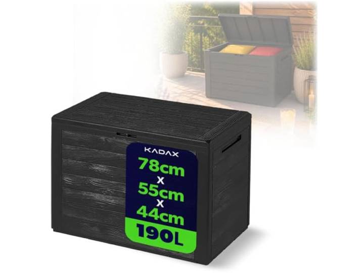 KADAX Coffre de Jardin 190 L – Boîte de Rangement en Plastique pour Coussins\, Jouets pour Enfants et Coussins de siège\, pour Jardin et terrasse (Anthracite)